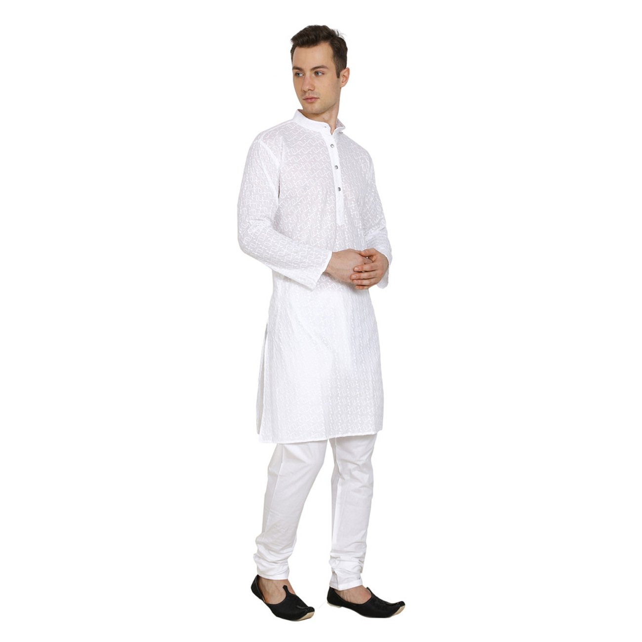 royal kurta mens cotton lucknowi chikan embroidered kurta churidar set