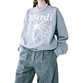 mardi mercredi Women's FLOWERMARDI Graphic Sweatshirt, 100% Cotton, Relaxed Fit Crewneck, Bold Daisy Print