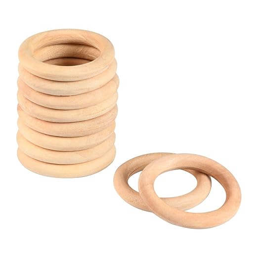 Buy Pooja ki Potli Wooden Rings Round 3 Inches set of 10 Rings Natural