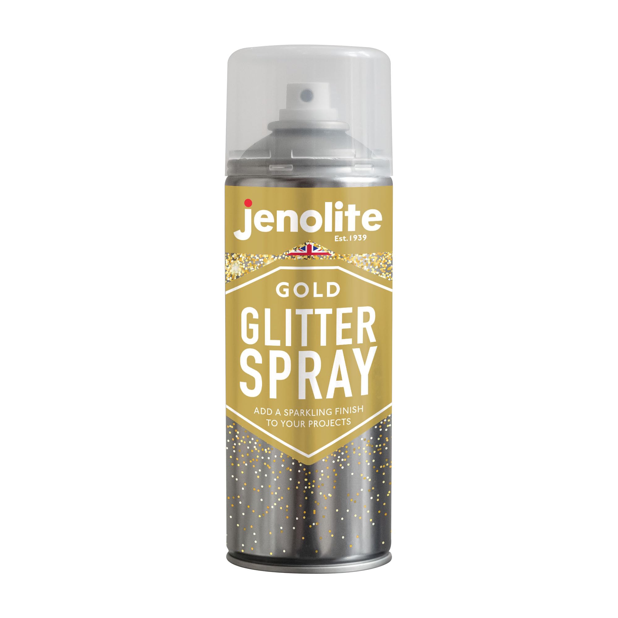 JENOLITE Gold Glitter Spray | 400ml | Clear Lacquer with Fine Glitter | Clear Sealant | Multi-Surface | Ideal for Picture Frames, Mirrors, Ornaments & Crafting
