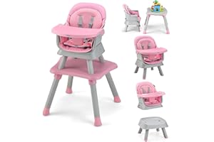 INFANS 8 in 1 Baby High Chair, Convertible Highchair for Babies and Toddlers, Infant Dining Booster Seat, Building Block Table, Kids Stool Table Chair Set with Removable Tray