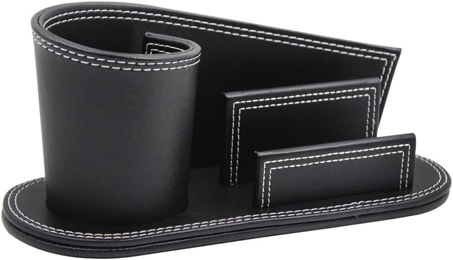 PU Leather Rounded Pen Holder and Business Card Holder Desk Organizer Stationery Storage Box Office Desktop Storage Supplies Decoration Ornament Box for Holding Pens Stapler Name Cards - Image 3