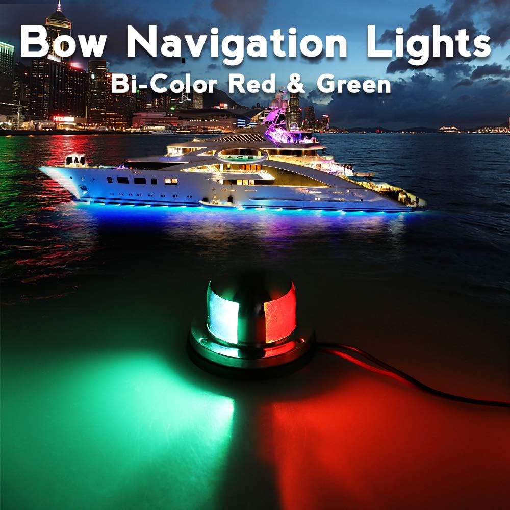 Acelane Boat LED Navigation Lights Marine Red & Green Sidelights Sailing Signal Lights Stainless Steel 12V IP65 Waterproof Boating Fishing Yacht Pontoons Chandlery Boat Skeeter (Navigation Light 01) : Sports & Outdoors