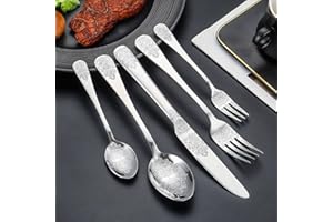 5-Piece Set of Double Headed Floral Retro Patterned Tableware, Stainless Steel Silverware Mirror Polished for Home, Restauran