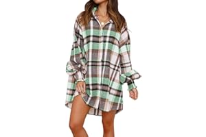 Danedvi Womens Oversized Flannel Plaid Shirts Jacket Ballon Sleeve Button Down Shacket Coats
