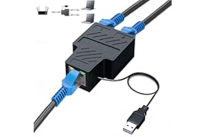 Pushua Ethernet Splitter, 100Mbps Ethernet Splitter 1 to 2[2 Devices Simultaneously Networking], LAN Splitter Adapter with USB Power Cable, Internet Splitter for Cat5/5e/6/7/8 Cable