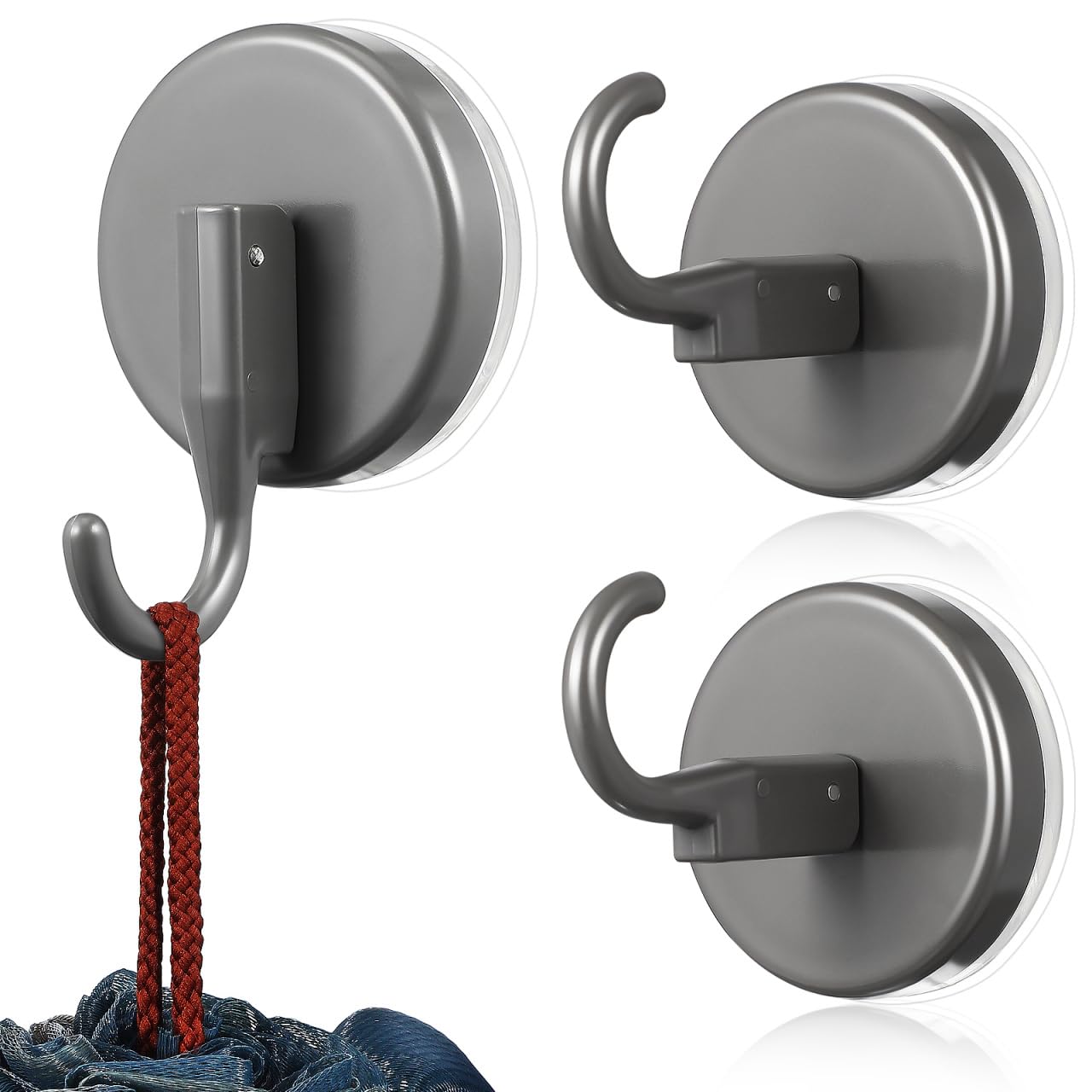 Luxshiny 3 Pack Grey Suction Cup Hooks No Drilling Wall Hooks for Bathroom Shower and Kitchen Removable Vacuum Hooks with Strong Grip Round Towel Hangers