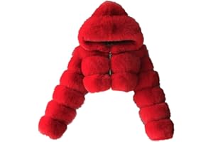 lcziwo Women Cropped Faux Fur Jacket Zip up Hooded Coats Furry Teddy Parka Warm Short Overcoat Winter Fashion