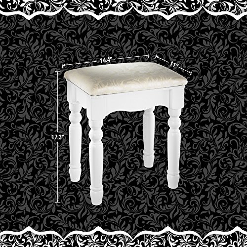 Fineboard Luxury Vanity Stool Makeup Dressing Stool Pad Cushioned Chair for Vanity Tables and Bedroom Sets, White