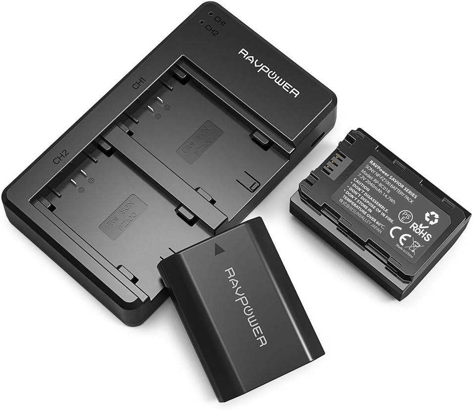 NP-FZ100 RAVPower [Upgraded] Camera Batteries Charger Set for Firmware 2.0 Sony Alpha A7 III Battery A7R III A9 Alpha 9 A7R3 a6600 a7R IV Alpha a9 II Alpha 9R A9R Alpha 9S (2-Pack, 2040mAh) : Camera & Photo