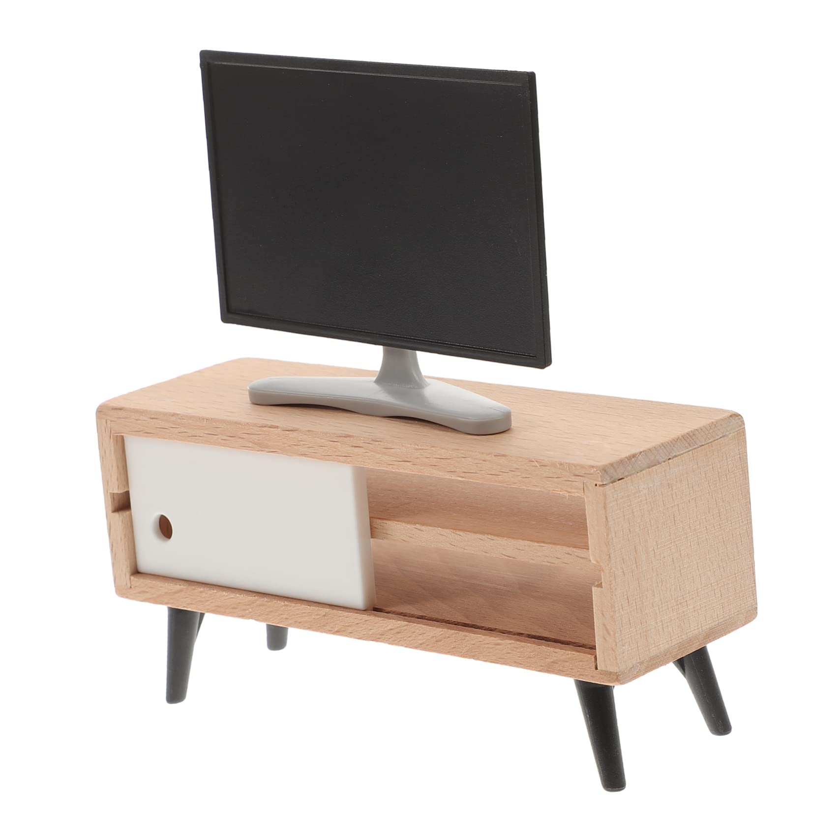 Toyvian Mini Tv Set with Cabinet 2Pcs Dollhouse Furniture Miniature Television Ornament for Kids Pretend Play and Diy Home Decor Accessories