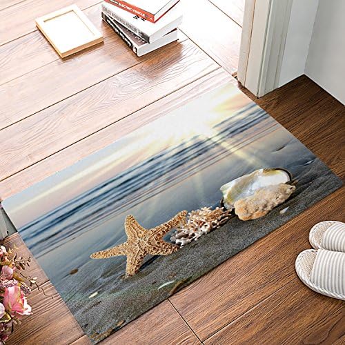 Starfish Custom Door Mat, Beach Seashell Sand Indoor Outdoor Non-slip Rubber Entrance Rugs for Bathroom/Front