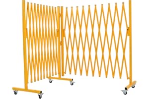 GYMTIME Metal Expandable Barricade, Portable Safety Barrier with Casters, Mobile Folding Scissor Gate, Aluminum Retractable Fence for Indoor Outdoors, 0-180 Degree Rotating, 23.6 Feet, Yellow