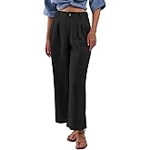 Amazhiyu Women's 100% Linen Summer High-Waisted Wide Leg Pants with Pockets Black, Small
