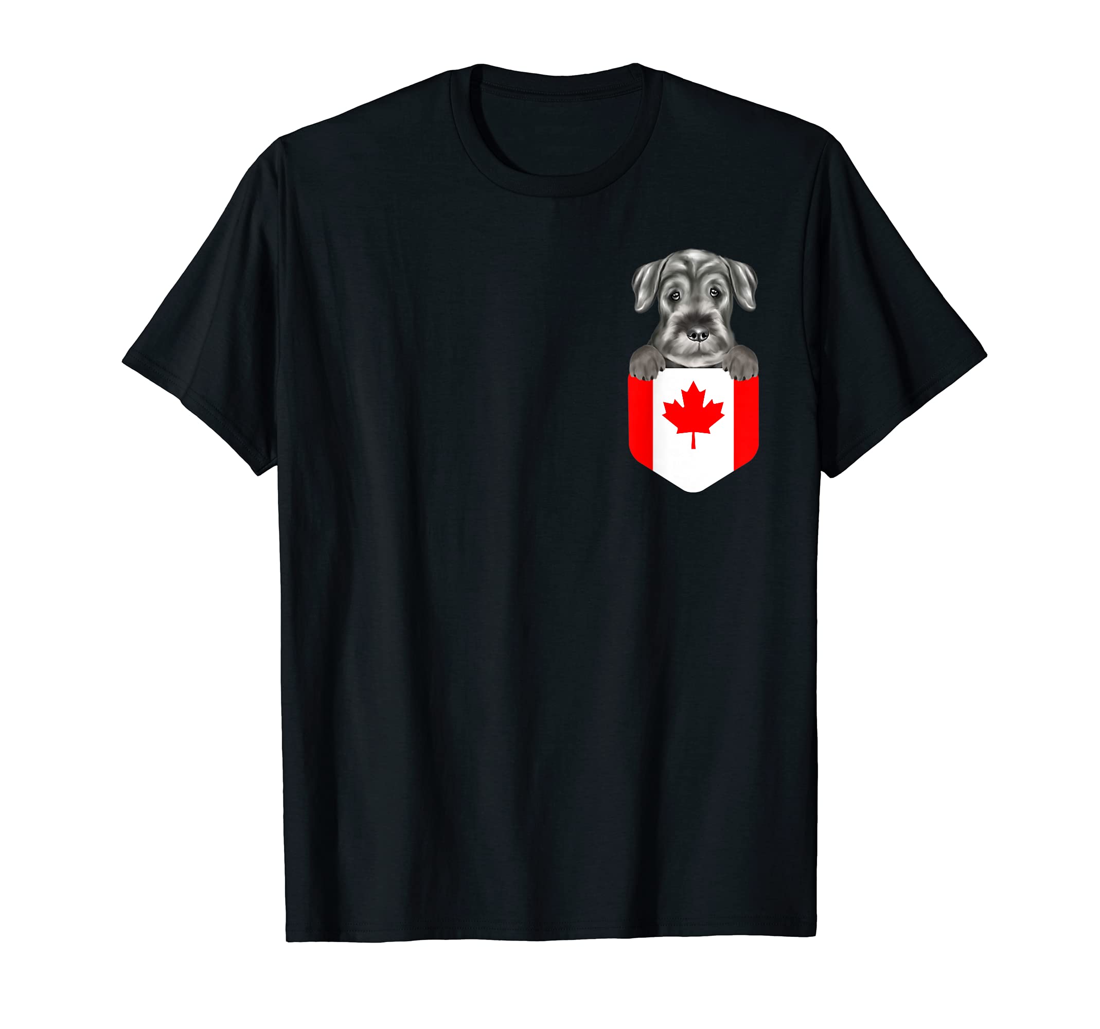 Canada Flag Standard Schnauzer Dog In Pocket T-Shirt