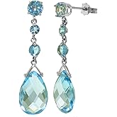 14k White Gold Blue Topaz Dangle Earrings
