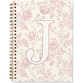 ShowDraven Pink Initial Notebook Embroidered J, Teacher Journal,Aesthetic Notebook, Monogrammed Personalized Stationery Gifts for Women,Preppy School Supplies for Girls 5.5x8.3