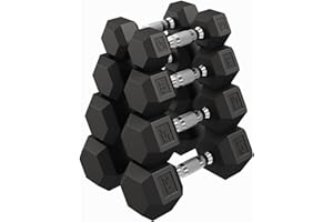 TackView Hex Dumbbells Set of 2, 5-50 LB Cast Iron, Rubber Coating, Textured Handle for Strength Training at Home