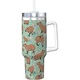 Vasietrng Capybara Gifts Capybara Tumbler Cute Cup Water Bottle for Girls, Teens, Women, Men Stainless Steel Vacuum Insulated 40oz Tumbler with Lid and Straw for Water, Iced Tea or Coffee, Green