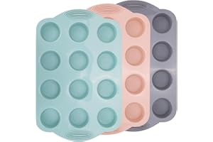 Baocuan 12 Cups Silicone Mini Muffin Pan-3 Pack Nonstick Food Grade & BPA Free Silicone Muffin Pan For Baking cupcake Mini Muffin and More