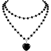 Sacina Goth Y2k Red Heart Necklace, Layered Black Beaded Heart Choker, Gothic Emo Grunge Y2k Necklace, Valentine Gift, Halloween Christmas Jewelry Gift For Women