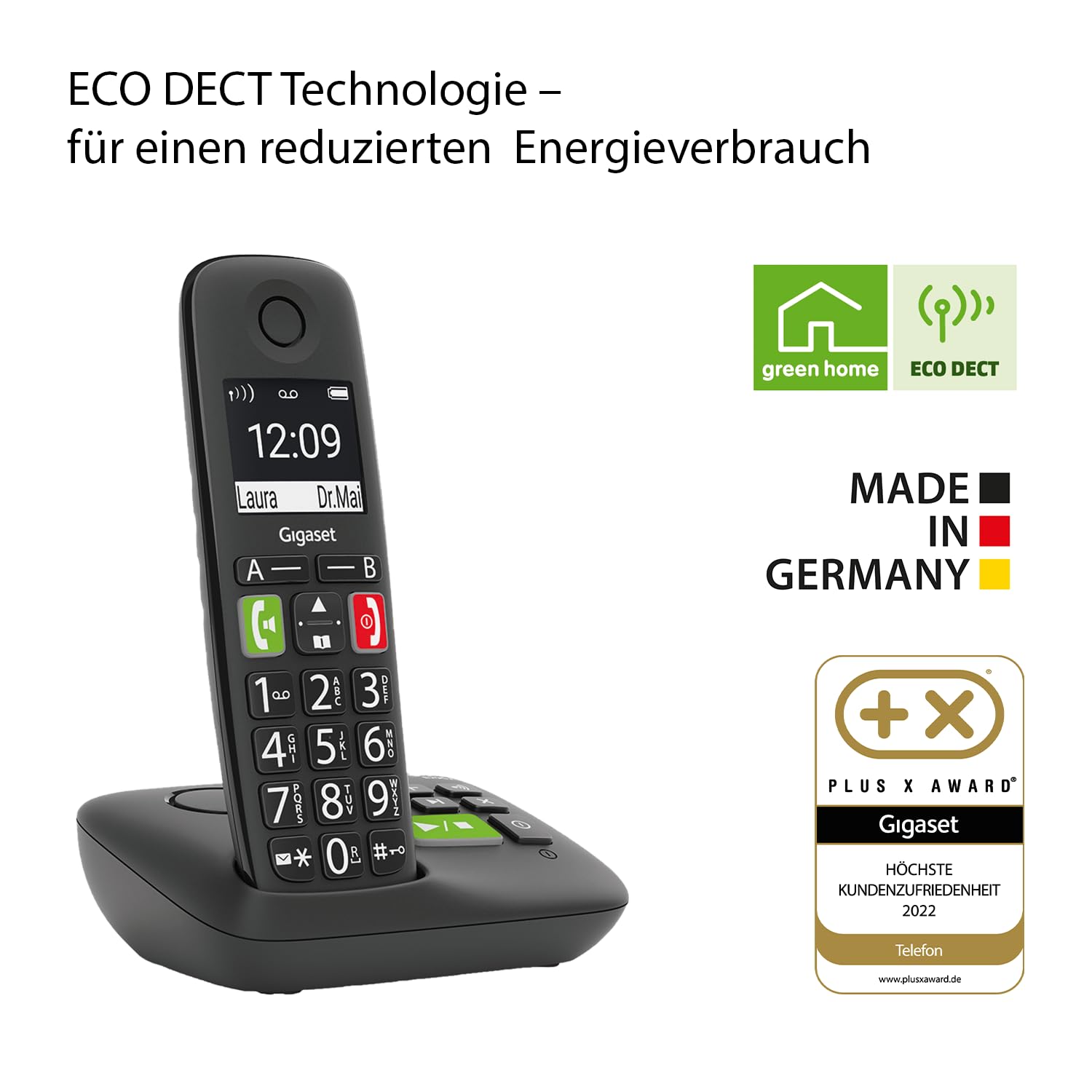 Gigaset E290A DUO - 2 Schnurlose Senioren DECT-Telefone mit Anrufbeantworter - große Tasten, Zielwahltasten für wichtige Nummern, Verstärker-Funktion für lautes Hören, schwarz [Deutsche Version] 5