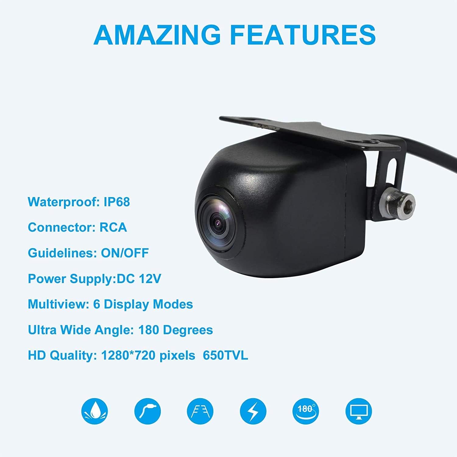 PAREVISION Back Up Camera,180°Universal Car Front/Rear View Camera,2 Installation Options,Vertical Non-flip/Flip Image,Screw Mounting Reverse Camera