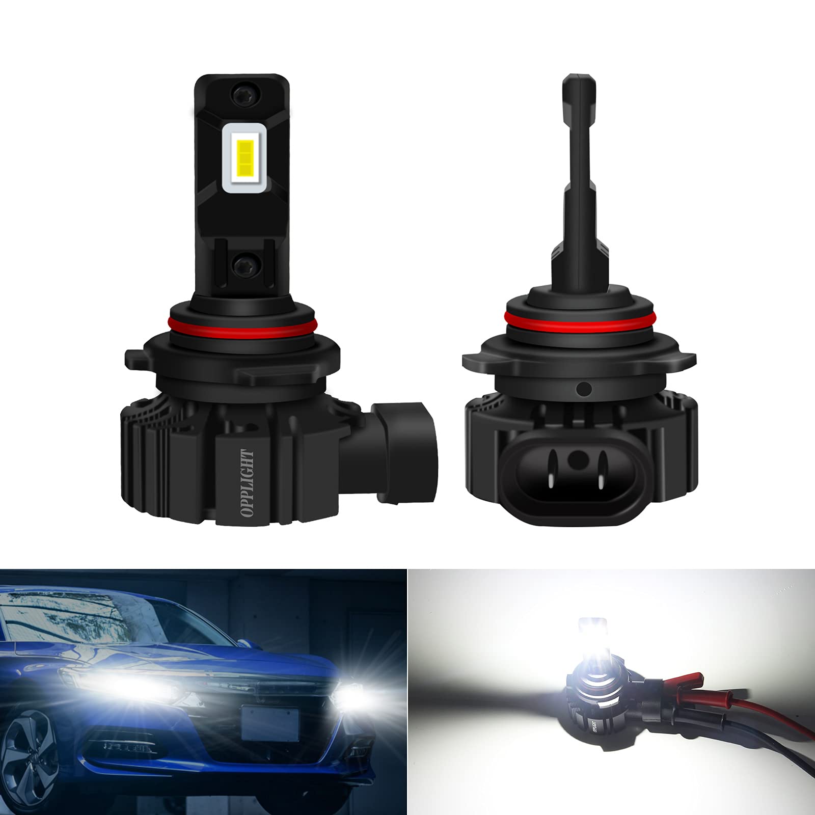 OPPLIGHT HB3 LED ヘッドライト ハイビーム 車検対応 ホワイト 6000K 6000LM ファンレス 一体型 ポン付け 純正交換 純正ハロゲン型 角度調整 高照度 12V車用 9005 LEDバルブ 2本入り (HB3 ホワイト) の商品画像