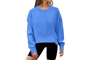 MEROKEETY Women's Oversized Cropped Sweatshirts Crewneck Trendy Workout Pullover Sweater Fall Outfits
