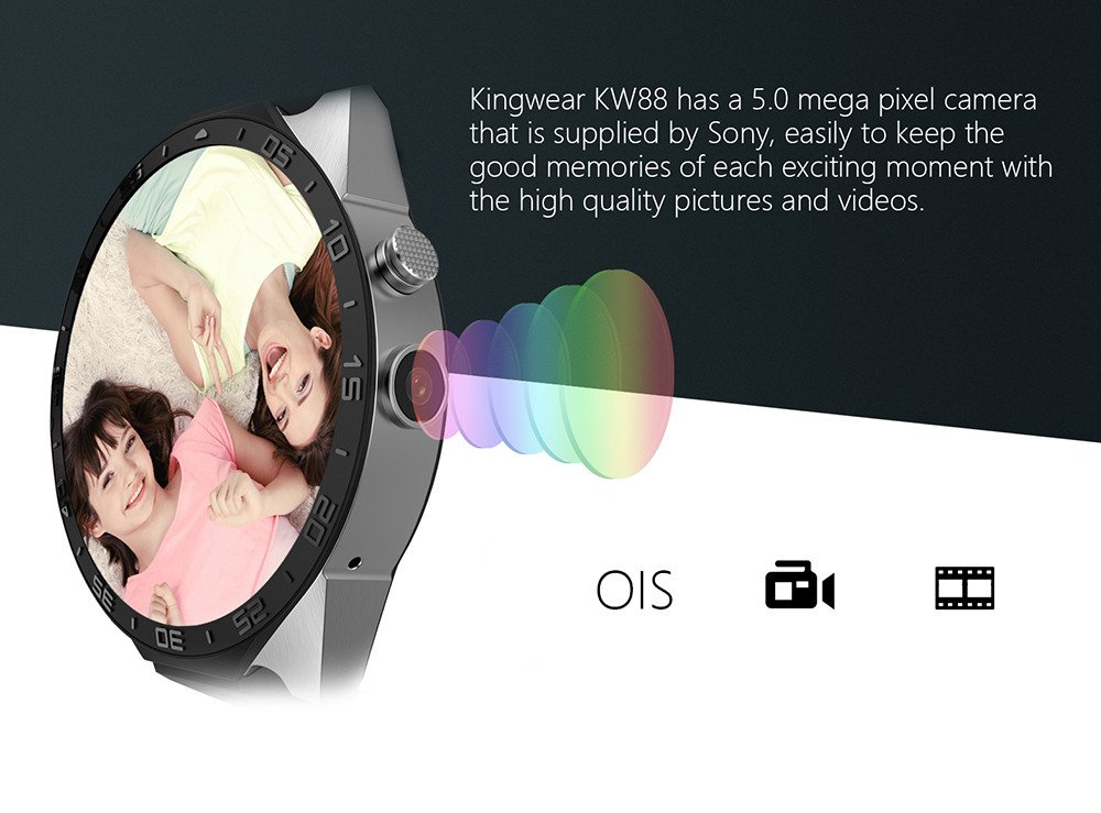 King Wear KW88 3G WiFi Smart Watch Cell Phone All-in-One Bluetooth Android SIM Card with GPS,Camera,Heart Rate Monitor,Google map (Black/Gold)