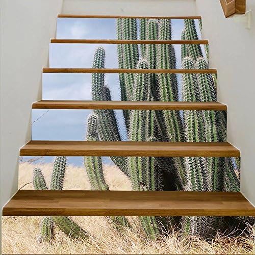 vanfan 3D Creative yatu cactus found in the dessert areof arub DIY Refurbished Stairs Stickers Removable Waterproof Stairs Mural（39.3"w x 7"h x 6PCS）