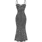 SOLY HUX Women's Vintage Long Dresses Polka Dots Sleeveless Fishtail Elegant Cocktail Wedding Guest Sundress