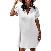 AI'MAGE Women's Beach Swimsuit Coverup V Neck Short Sleeve Cover Up Swimwear Bikini T-Shirt Dress with Pockets