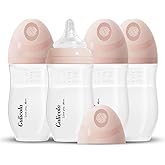Gulicola PP (NOT Glass) Baby Breastfeeding Bottles, Medium Flow Nipples (M), 3 Months +, Wide Neck, Pink, 8 oz - 4 pks