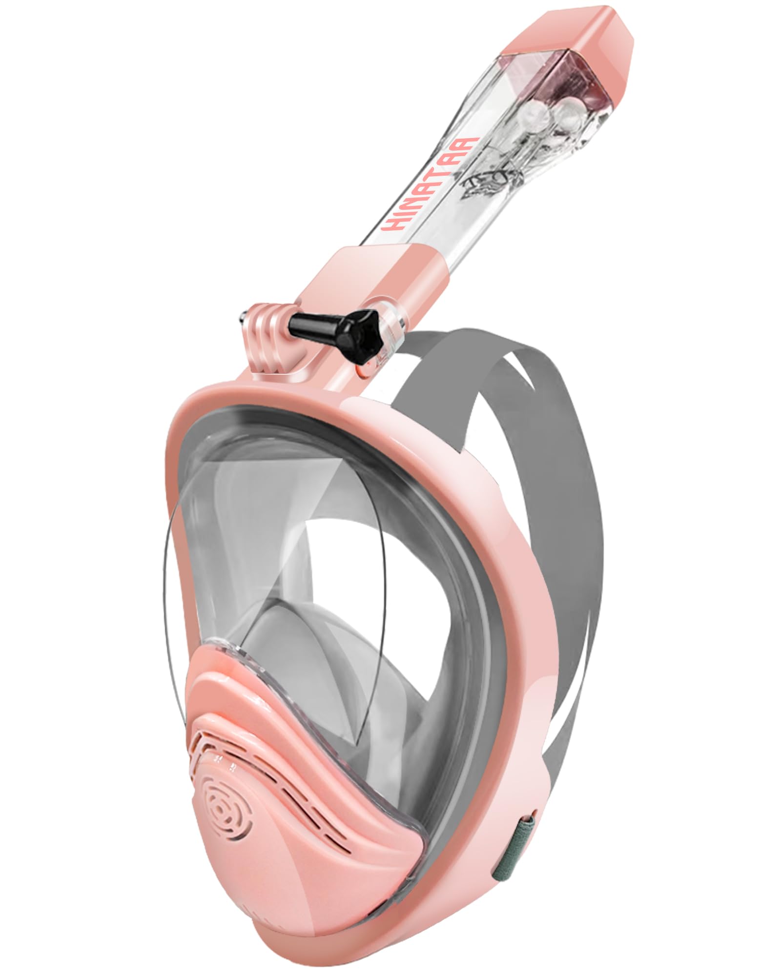 HINATAA 180°Full Face Snorkel Mask,Double Floating Ball Design Anti-Leak Free Breathing,Full Dry Anti Fog Breathing System Snorkeling Mask,Professional Snorkeling Set (Grey Pink, L/XL)