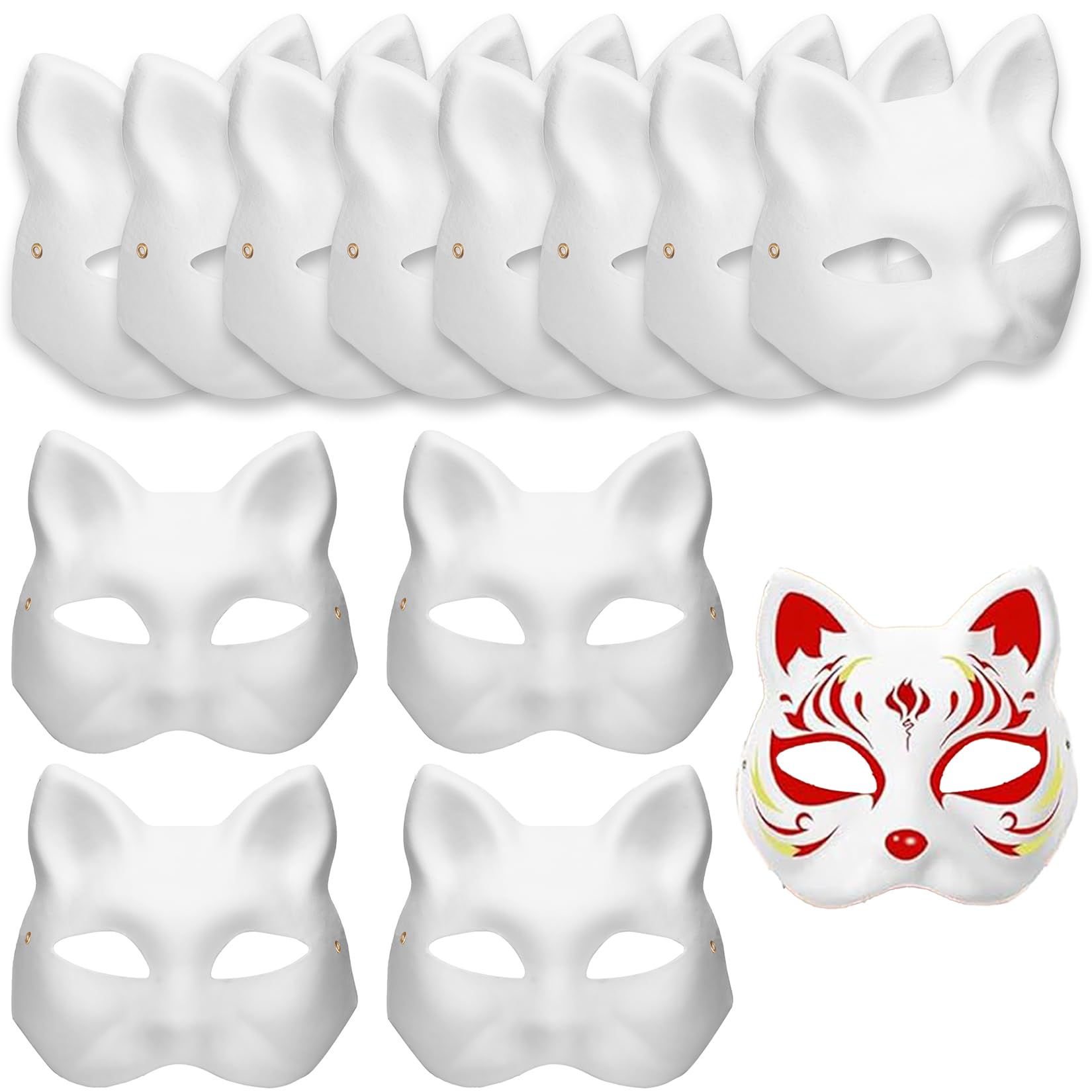 zrfgbxim 12 Pcs Cat Masks to Decorate, Therian Pure White Paper DIY Blank Fox Hand-Paintable Anime Half Face Masks for Masquerade Carnival Cosplay Halloween