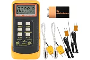 Mengshen K-Type Digital Thermometer, 2 Channel with 4 Thermocouples Probe Sensor -50~1370°C (-58~2498°F) °C °F Kelvin Scale S