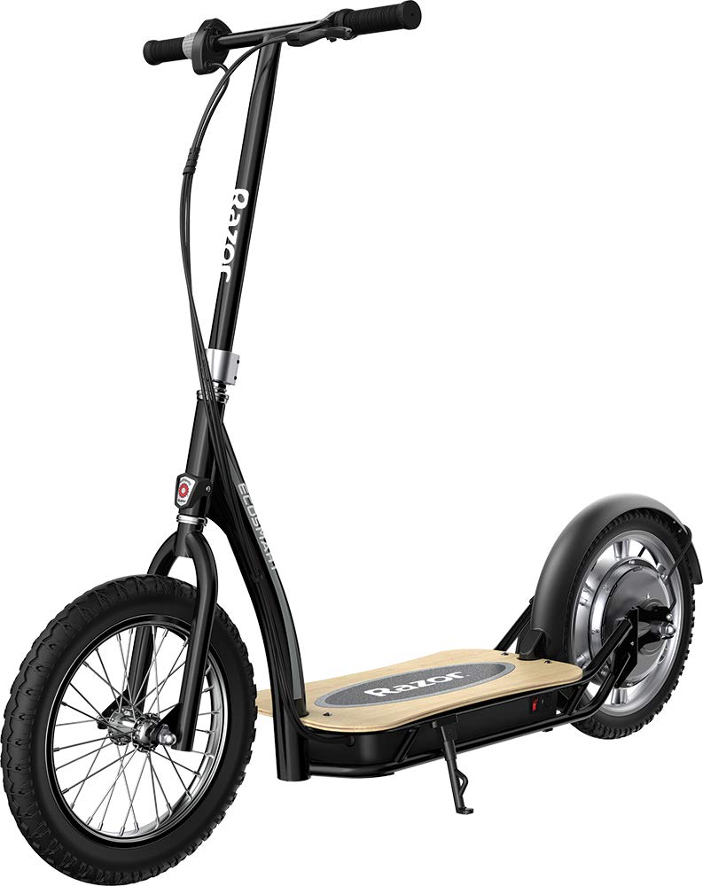 Scooter eléctrico EcoSmart SUP: neumáticos inflados de aire de 16, plataforma ancha de bambú, motor impulsado por cubo de alto torque de 350 vatios, alcance de hasta 15.5 mph y 15.5 millas, tracción trasera