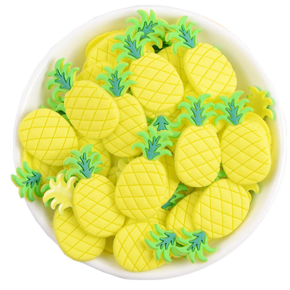 50 Pack Cute Fruit Vegetable Resin Charms Flatbacks Buttons Polymer Clay Beads for Miniature Fairy Garden Hair Accessories Jewelry Making Home Decorations(Pineapple)