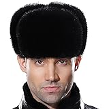 URSFURRussian Fur Ushanka Hat Mens Winter Real Min Fur Trapper Cap