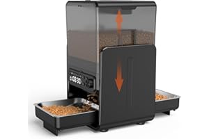 CityFlee Automatic Cat Feeder for 2 Cats, 5L/20 Cups Food Dispenser with Adjustable Raised Double Bowls, Detachable Control Panel, Timed Cat and Dogs Feeder for Dry Food, Dual Power Supply