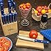 Ginsu Essential Series 14-Piece Stainless Steel Serrated Knife Set – Cutlery Set with Blue Kitchen Knives in a Natural Block, 03881DS