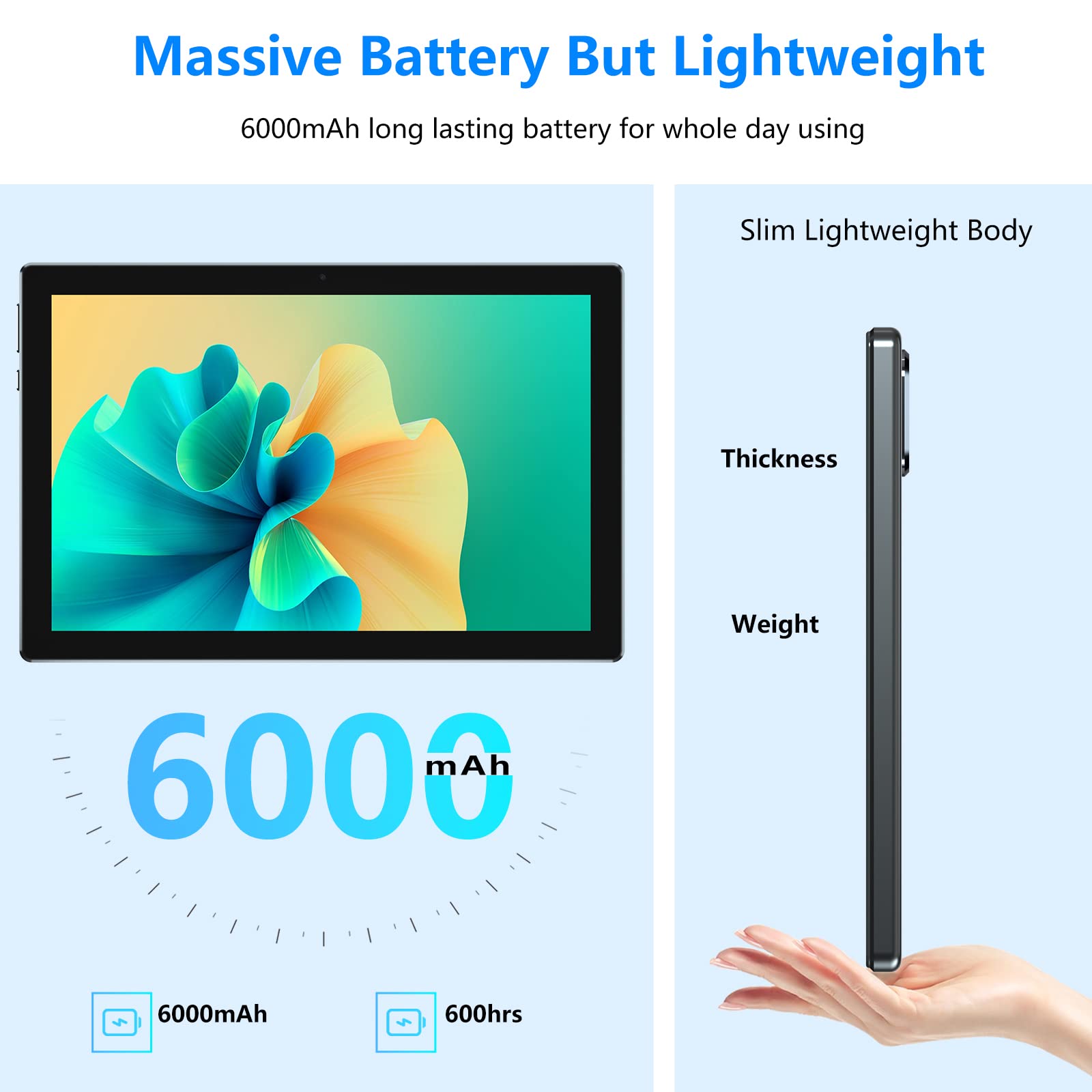 HOTTABLET Tablet with Keyboard, 2 in 1 Tablet 10 inch, 6GB RAM 128GB ROM 1T Expansion Tablet Android, 2.4Ghz/5Ghz/wifi 6 Tablet PC, IPS Screen, Dual Camera, 6000mAh Battery, with Case, Stylus, Black