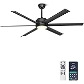 Ohniyou 60" Industrial Ceiling Fan with Lights - Remote & APP Control, Dimmable, DC Motor, Outdoor Fan with Aluminum Blades for Patio Living Room, Black