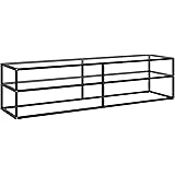Entertainment Center & TV Stand, TV Cabinet Black with Tempered Glass 63"x15.7"x15.7"
