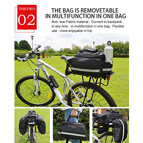 OneBelief Bike Pannier Bag with Rainproof Cover, [Reflective Patches] [Fastening Tapes] [Waterproof] [Durable] Bicycle Rear Rack Seat Handbag (Black) - Thumbnail 4