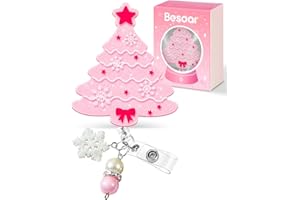 Besoar Christmas Badge Reel Retractable - Cute Pink Christmas Tree Badge Reel Holder with Alligator Clip, Gifts for Nurse Office Worker Medical Assistant Pediatric Student ID Accessories