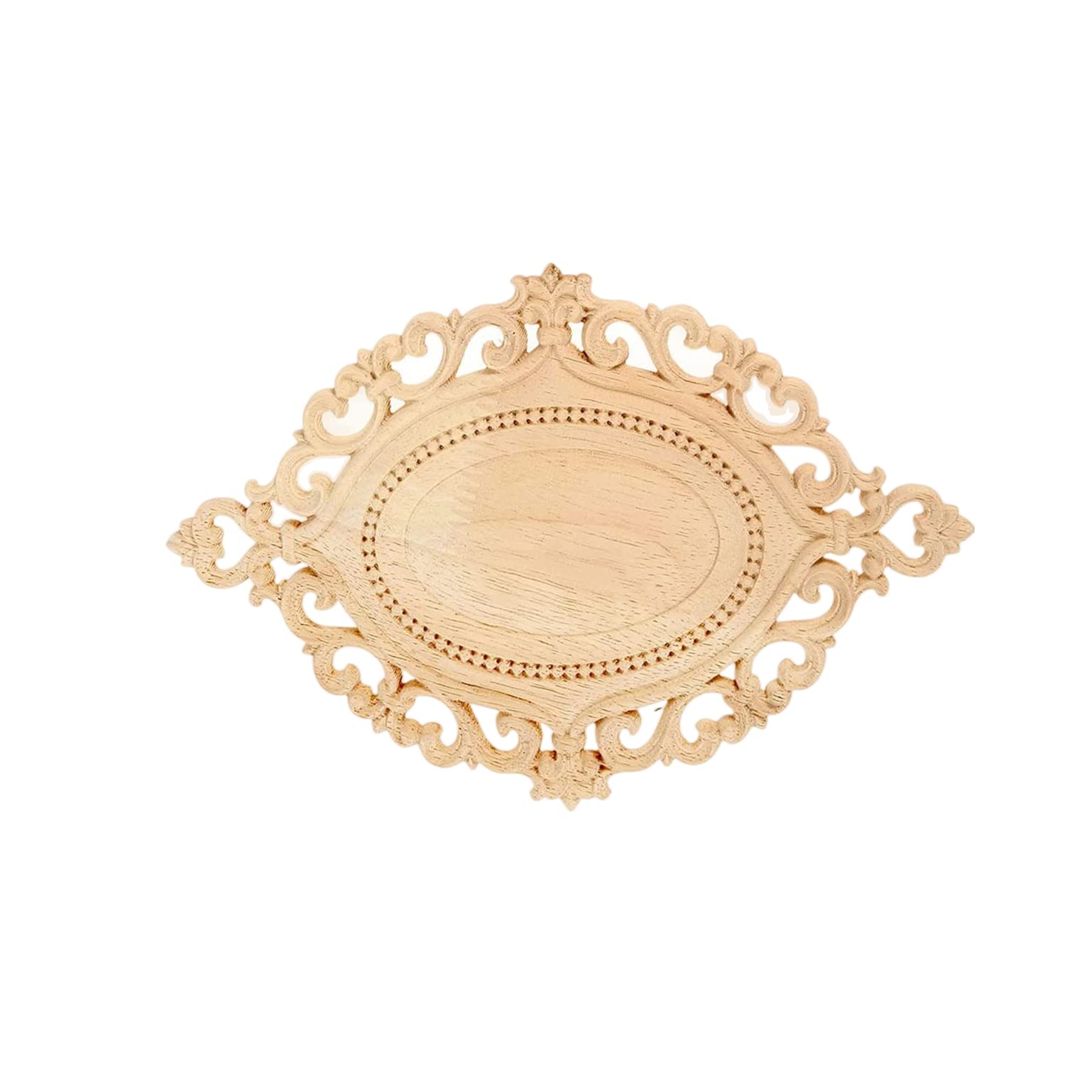 MUXSAM 1-Pack Solid Wood Carved Applique Oval Frame Hollowed Corner Onlay Decal Unpainted European Vintage Wood Carving Decor for Ceiling Wall Bed Door Cabinet Furniture Decoration 22x14.5cm โ image 1