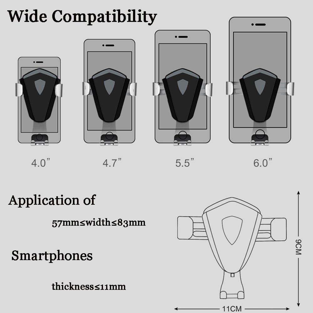 Universal Gravity Car Phone Mount 360 Degree Rotation Car Air Vent Phone Holder One-Handed Performance for iphone 7/7plus 6 6s, Samsung Galaxy S7 S6 & Other Smartphone