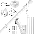 BONWIN White Flag Pole Kit for House, 5 FT Thickened Stainless Steel Porch Wall Mount Flagpole for 3x5' Flag, 1" Tangle Free Rotating Flag Pole Rings & 180° Adjustable Multi-Positions Bracket Holder
